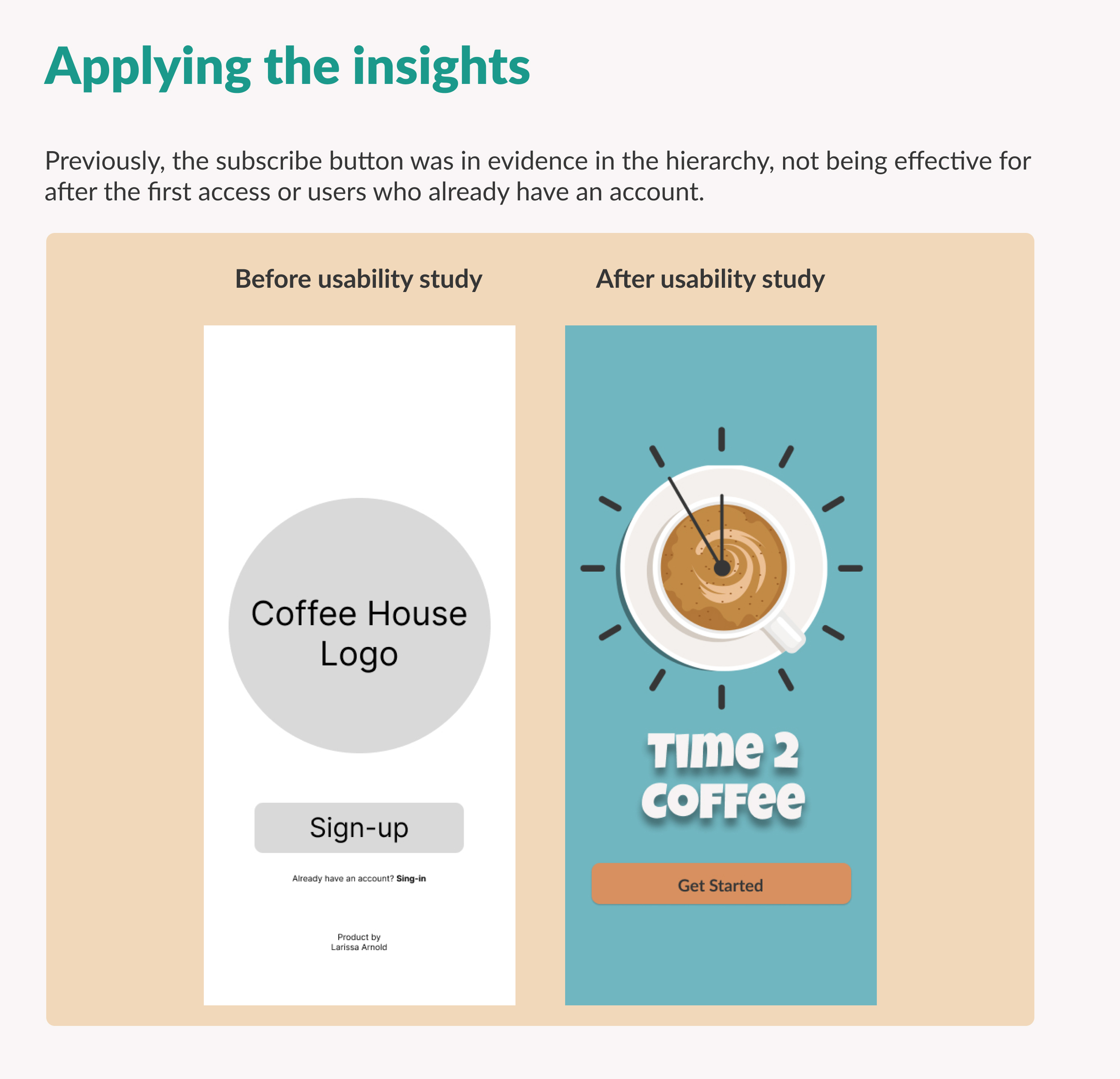 Coffee House Mobile App - UX/UI Design Case Study - Before and after - Applying the insights